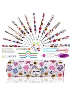 Crochet Hook Set w/ Case Ergonomic Knitting Needle Kit Complete Craft Organizer